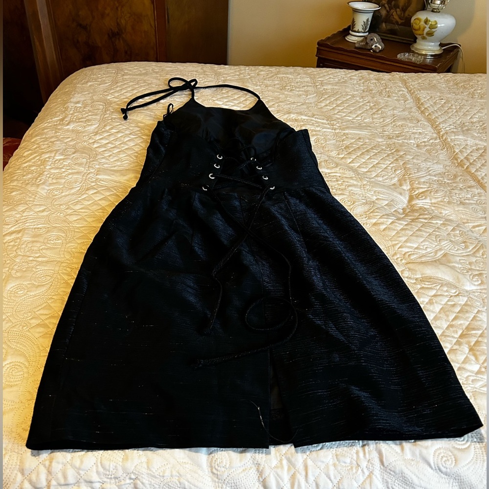 Authentic Y2K Kay Unger cocktail dress never worn black silver corset back style